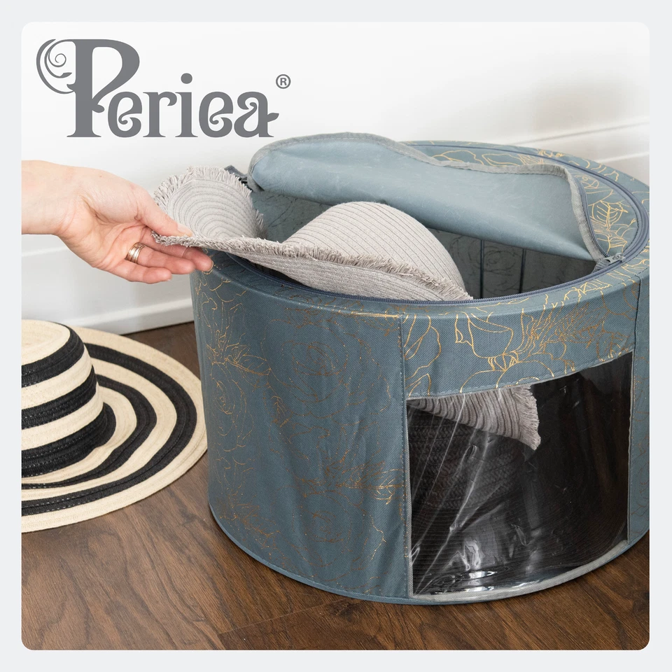 Periea Abby Round Canvas Home Storage Boxes with Zip Lids & Folding Steel Frames - Image 3 of 4