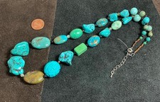 old looking Tibetan turquoise  beads necklace/210-22"(b126e-w2.5)