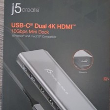 j5create USB-C Dual 4K HDMI Docking Station 10Gbps USB-A Ethernet Silver