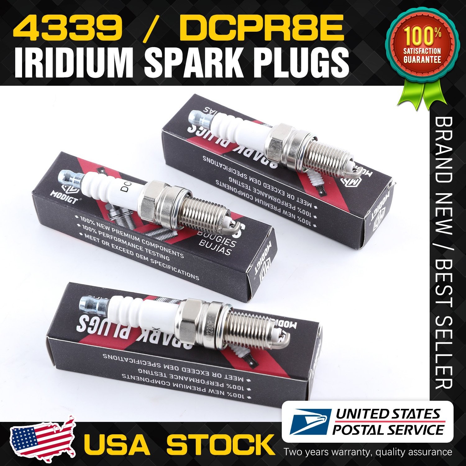 For NGK Spark Plug 4339 3-PACK DCPR8E OEM Quality Iridium, Flat Seat, HR 8