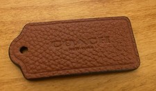 Coach Logo Brown Pebbled Leather Hang Tag Bag Keychain Fob