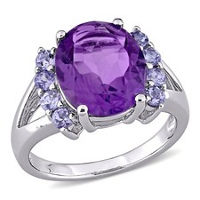 AMOUR 4 3/5 CT TGW Oval Cut Amethyst and Tanzanite Split Shank Ring In Sterling