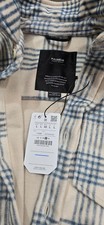 PULL & BEAR- cream & blue fleecey button up jacket -SIZE L