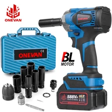 Cordless Electric Wrench 1/2" Brushless 1200Nm Torque Impact Gun With 2 Battery