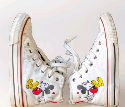 MOA Disney Mickey Mouse White Leather High Top Zip 3.5 Ltd Edition Sneaker Shoes