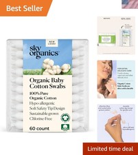 60 Ultra Soft Organic Cotton Swabs - Durable,  Chlorine Free for Babies