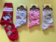4 PAIRS WOMEN  S NOVELTY SOCKS  NWL 9-11  SOUP/COOKIES/TEA CUP  PINK/ RED