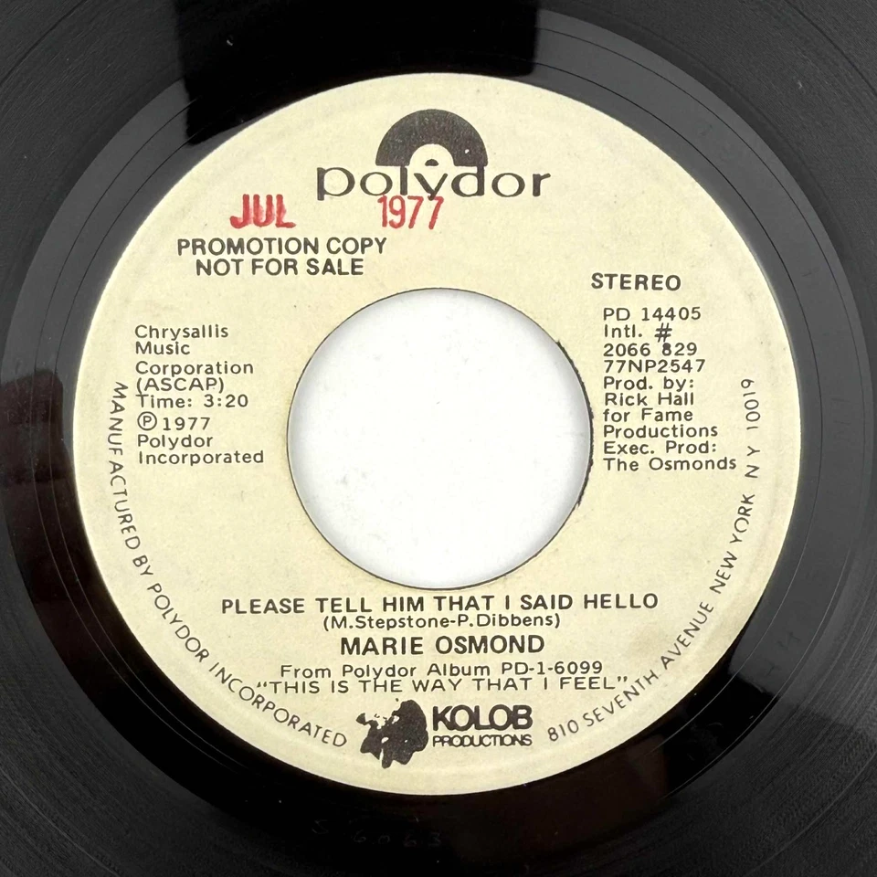 Marie Osmond Please Tell Him That I Said Hello Promo 45 RPM 7" Single DJ Copy - Image 3 of 4