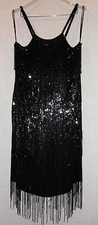 G. JOLLIFFE CO. LADIES LAYERED BLACK BEADED SPAGHETTI STRAPPED FLAPPER DRESS