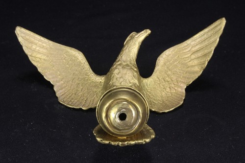 VTG Eagle Flag Pole Topper Finial Gilt Brass 9 3/8" Wide x 5" Tall - Picture 12 of 15