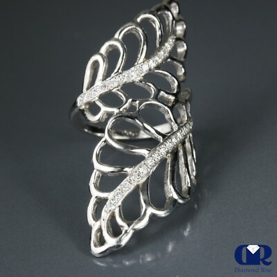 Natural 0.30 Ct Round Cut Diamond Cocktail Ring Right Hand Ring 14K White Gold