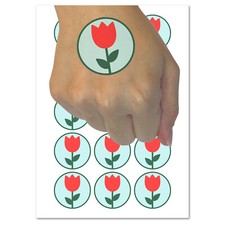 Tulip Flower in Circle Temporary Tattoo Water Resistant Fake Body Art Set