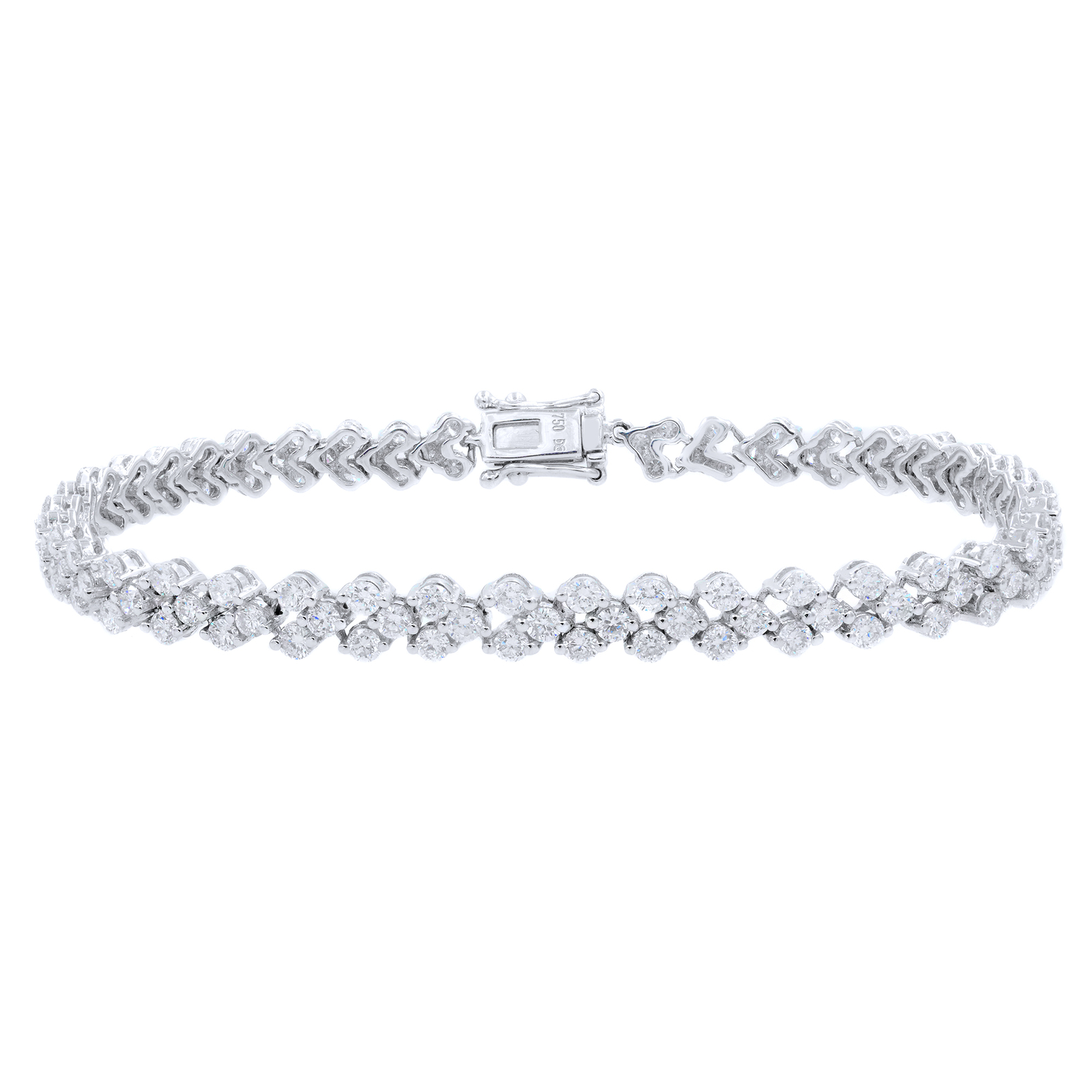 Round Cut Diamond Triangle Motif Tennis Bracelet 18K White Gold 3.42Cttw