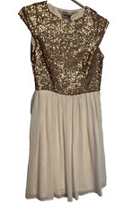new Women 6 Gold dress Sequin Sleeveless Cream white asos party formal glam