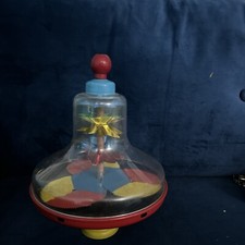 Spinning Top Childs Toy Tin Litho Plastic Red Blue Yellow Moving Gear Disks