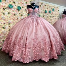 Off Shoulder Quinceanera Dresses 3D Flowers Applique Backless Sweet 15 16 Dress