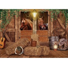 Western Cowboy Backdrop Stable Backdrop 7wx5h Garage Door Wild West Horse Brown