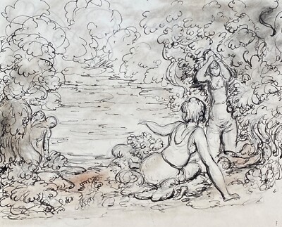 1940s Harold Hope Read Female Bathers Landscape Painting