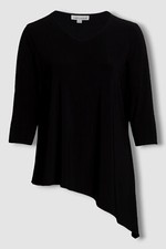 $176 Caroline Rose Women's Black Asymmetric Stretch Knit Tunic Top Plus Size 2X