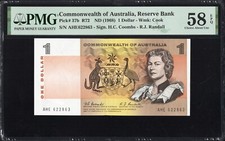 Australia 1 ONE Dollar P37b R72 1968 Coombs Randall PMG58 Choice aUNC EPQ RARE