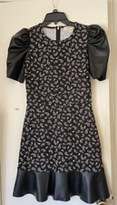 Michael Kors Women Black Paisley Faux-Leather Trim Dress Size XS