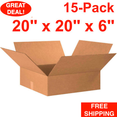 15-Pack 20'' x 20'' x 6'' Flat Cardboard Corrugate Shipping Boxes Moving Box Bundle