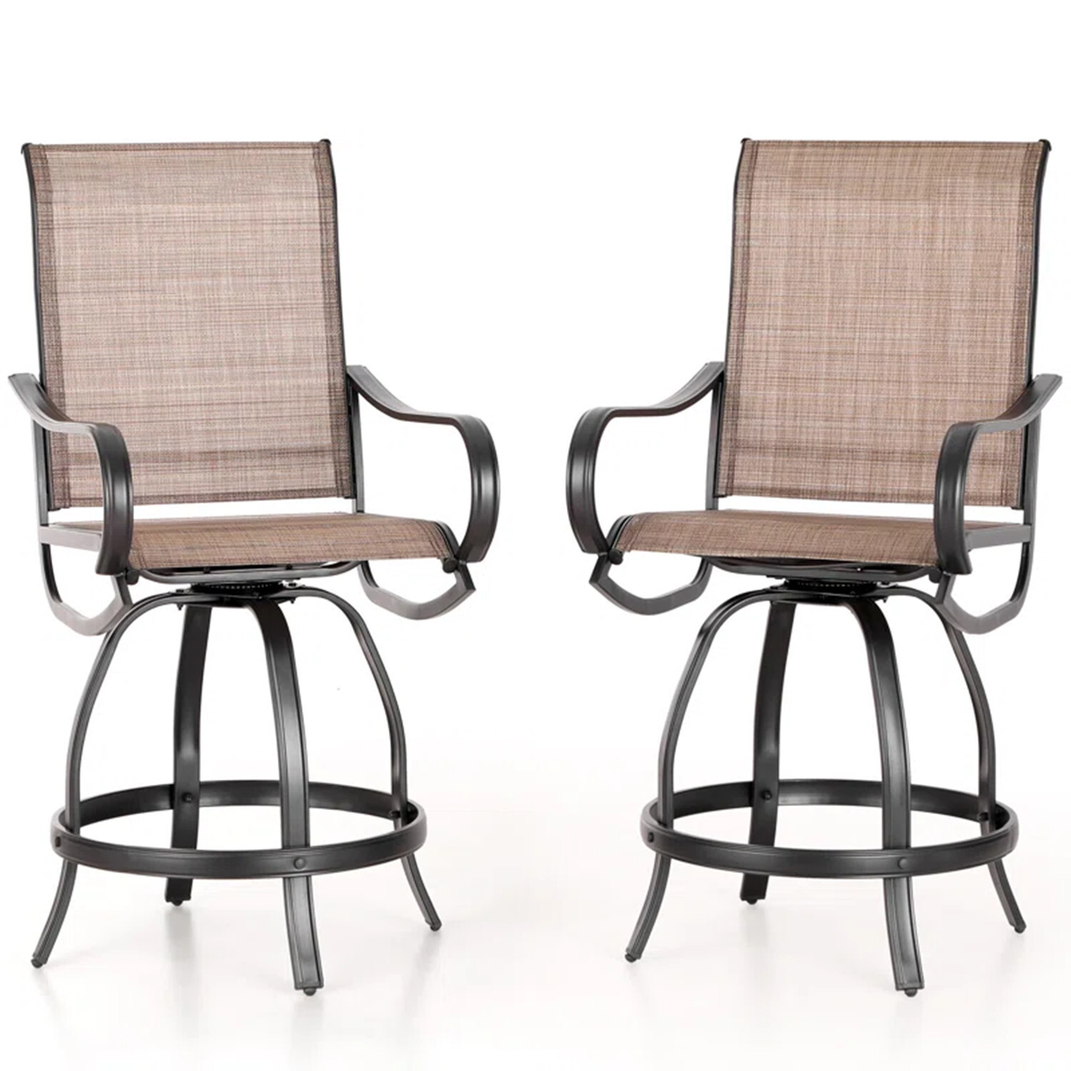 Outdoor Patio Chairs Swivel Bar Stools Set of 2 Bar Height Armrest