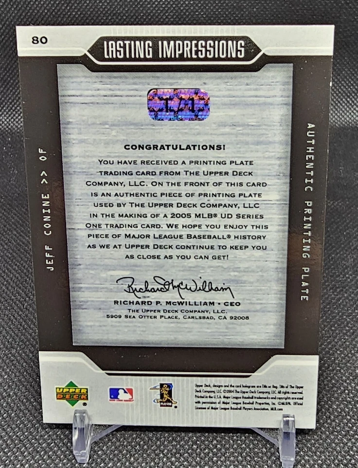 Placa de impresión 1/1 Jeff Conine 2004 UD Lasting Impressions firmada Marlins #80 Foto 2 de 2