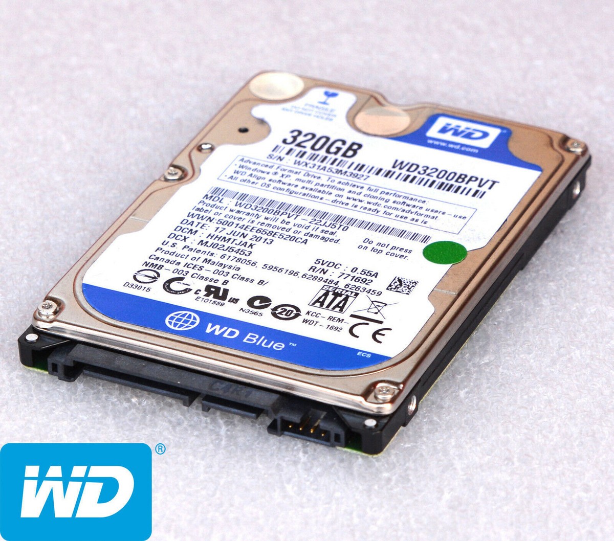 HDD SATA Hard Drive Western Digital 320GB WD3200BPVT 22J5T0