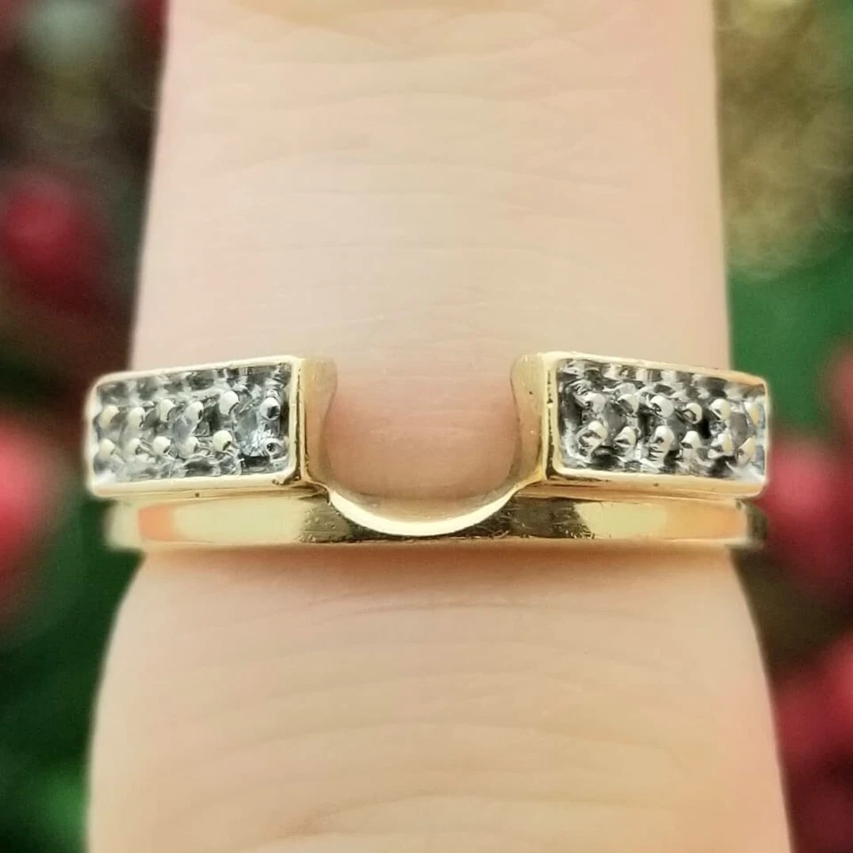 14K Solitaire Diamond Pave Ring Enhancer/Jacket-Yellow Gold-Natural-Vintage - Image 2 of 4