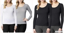 32 Degrees Ladies 2 Pack Heat Base Layer Long Sleeve Shirt Scoop Neck 