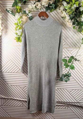 Muji Wool Sweater Dress Ribbed Grey 