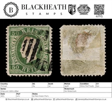 4265 Portugal SG84 50 Reis Green. P12½. 1871. Sc#42 Mi39xB Minor Perf Faults. C£