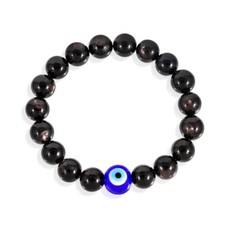 Black Tourmaline Evil Eye Smooth Round Gemstone Powerful Beaded 6-8'' Bracelets