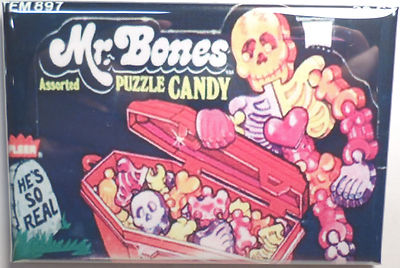 Mr. Bones Puzzle Vintage Candy Box 2''x3'' Fridge or Locker MAGNET Wrapper