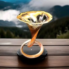 Murano Hand Blown Art Glass Vase Trumpet Flower Spiral Orange Brown 10.25"H