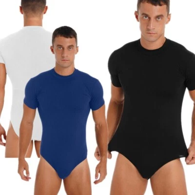 Herren Bodysuit Kurzarm Leotard Body Jumpsuit Rundhals T-Shirt Overall Unterhemd - Bild 1 von 3