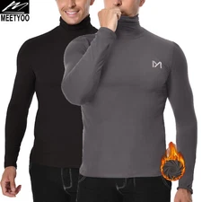 2 Pack Mens Fleece Lined Thermal Shirt Compression Baselayer Turtle Neck Top Ski