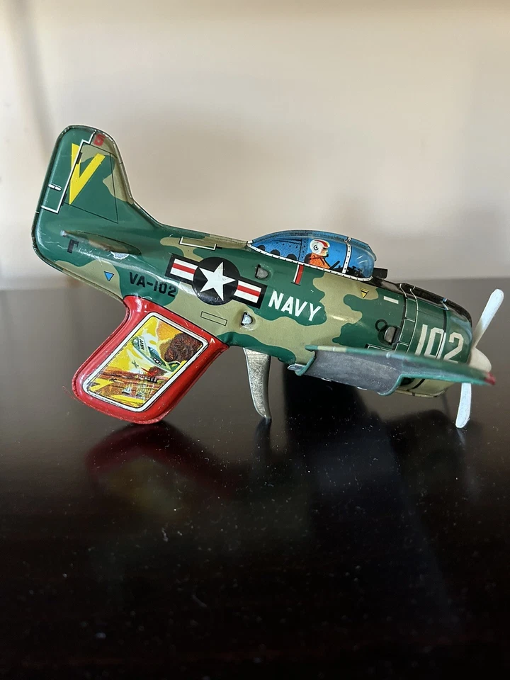 SPARK SHOOT WW2 GRUMMAN AVIÓN DE COMBATE JUGUETE LITOGRÁFICO DE HOJALATA AÑOS 50 JAPÓN NOMURA Foto 3 de 4