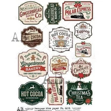 Christmas Labels | A4 Rice Paper | Paper for Decoupage | AB Studios