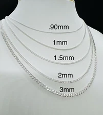 925 Sterling Silver Curb Cuban Link Chains Men's/Women's 1mm -3mm Length 16"-30"
