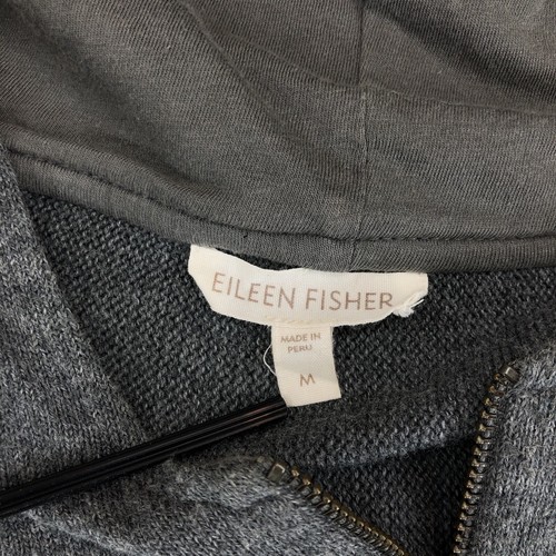 Eileen Fisher Knitted Short Sleeve Hoodie Gray Organic Cotton Size M 1/4 zip EUC - Picture 5 of 9