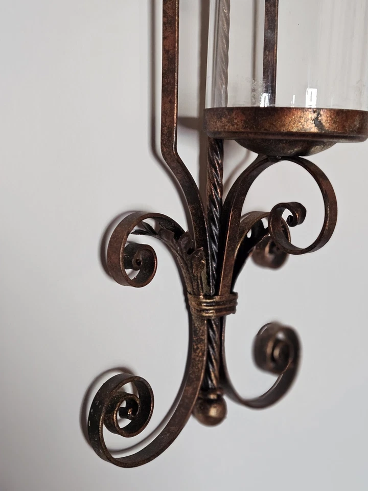 Apliques de hierro/vidrio de pared toscano (juego de dos) Foto 3 de 4