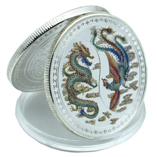 Pièce commémorative chinoise dragon et phénix Chengxiang collection de pièces porte-bonheur - Photo 1/8