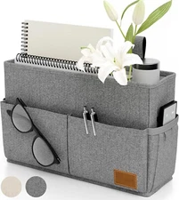 Large Bedside Caddy with Pockets & Bottle Holder Organizer for Beds Wheelchairs