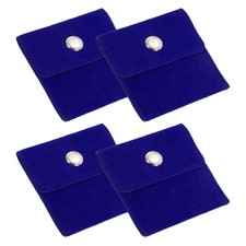 4Pcs 3x3 Inch Jewelry Pouches Velvet with Snap Button for Rings Blue