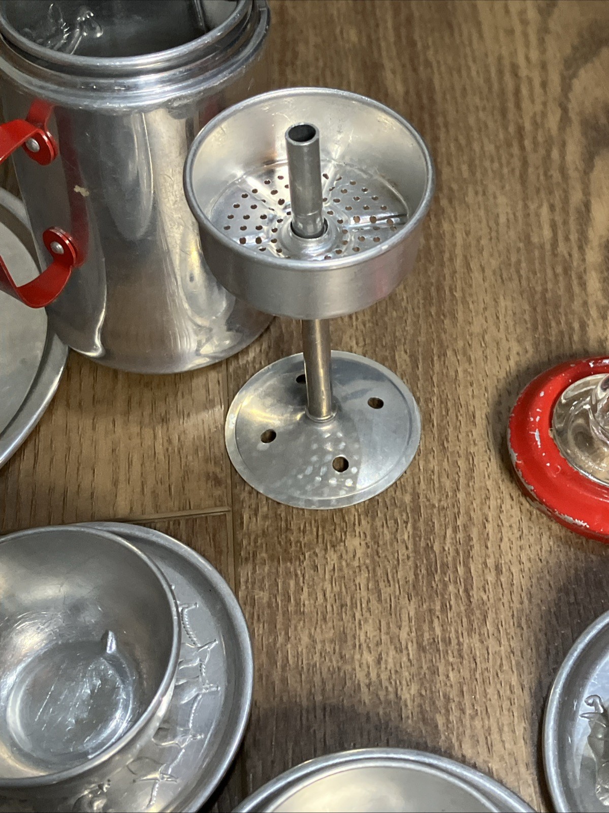 Vintage Little Bo Peep Child Toy 6 Person Aluminum Tea & Dinner Sets 37 Pieces