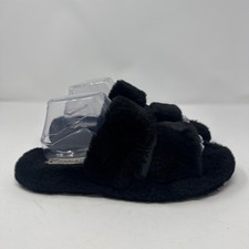 Fabletics Women Black Plush Fur Slides Slippers Cozy Comfort Size 9