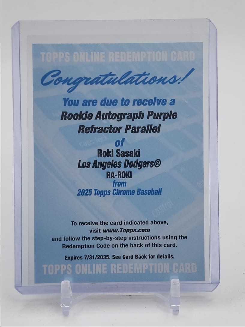 ROKI SASAKI 2025 TOPPS CHROME ROOKIE PURPLE REFRACTOR RC AUTO /250 Q5498
