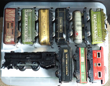 Marx Vintage Lot of train cars and Locomotive for parts or restoration.